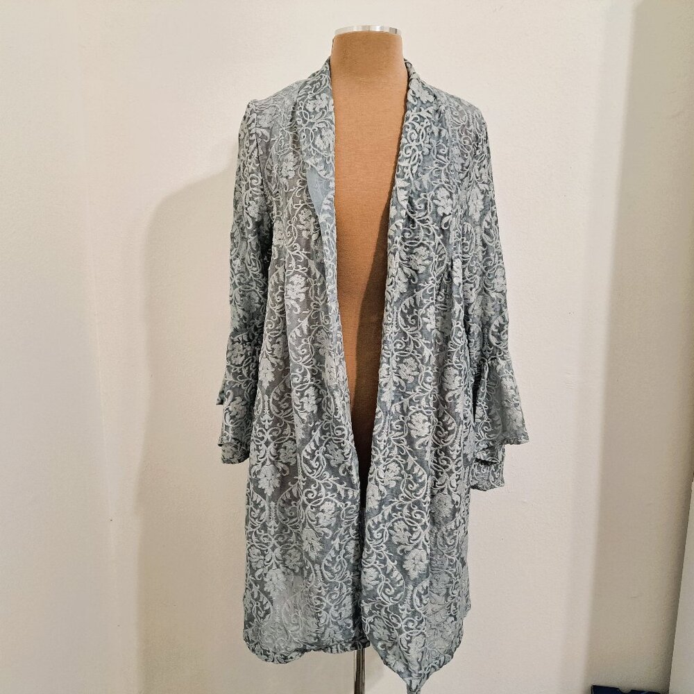 Adore Women Midi Sheer Damask Kimono Light Blue Color Size M